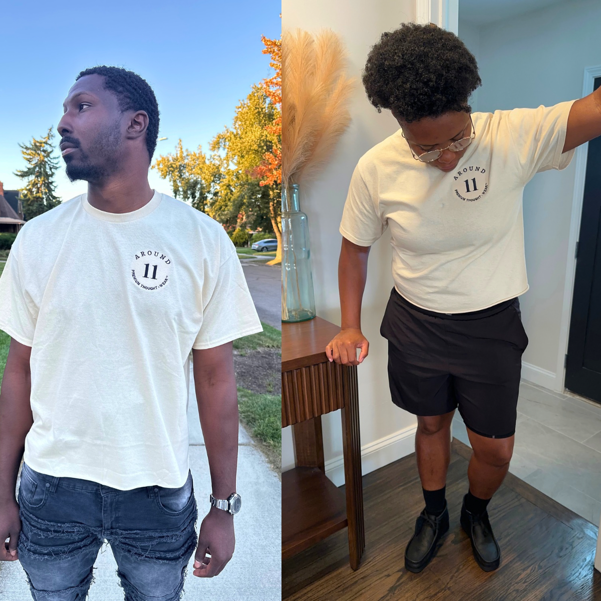 Be Mindful Hand Cropped Tee (Beige and Black)