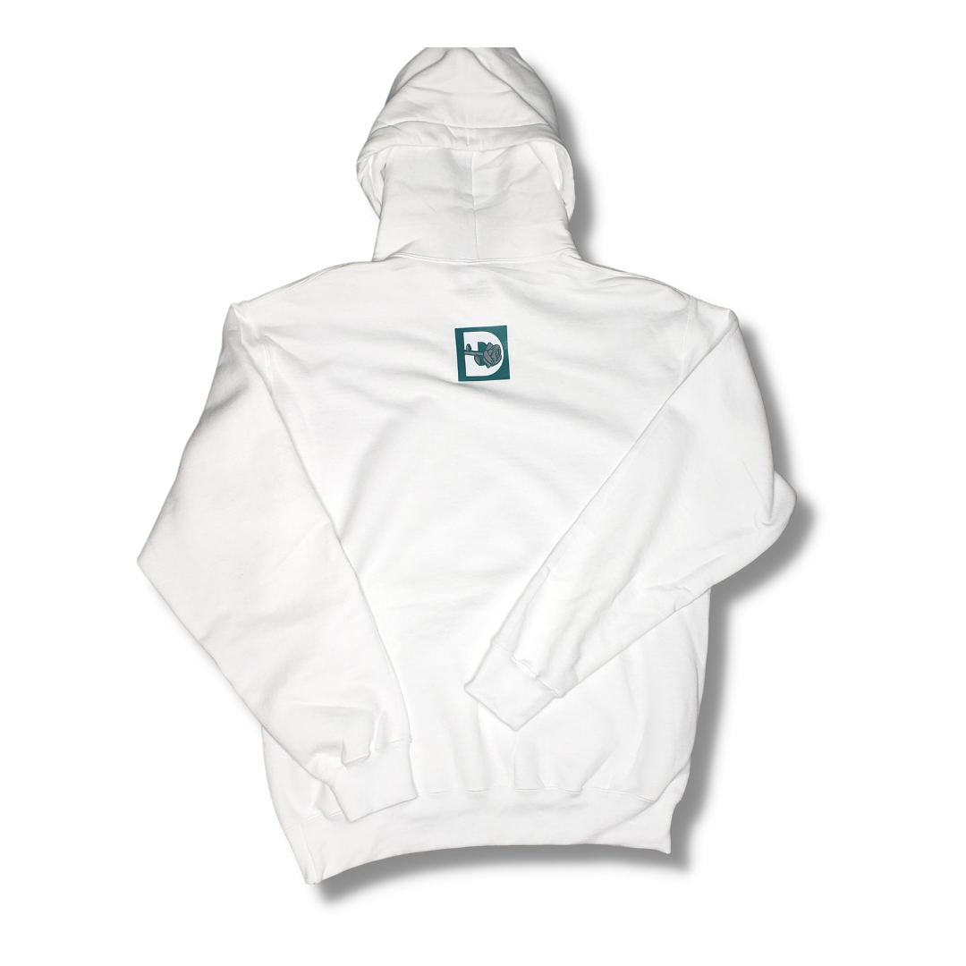 Faith Over Fear Pullover Hoodie (White and Teal)